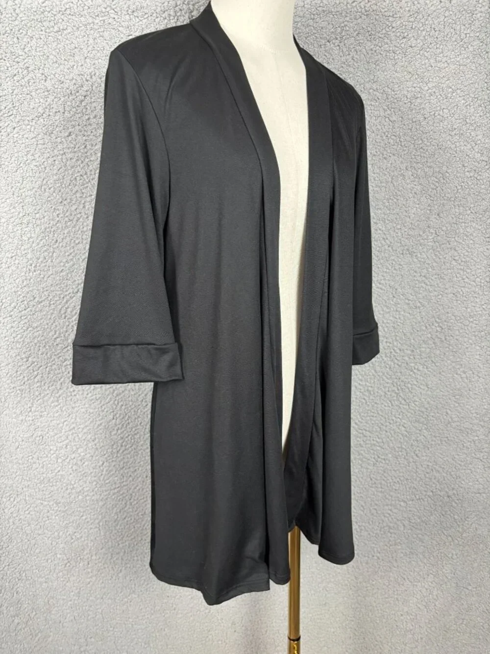 24seven Comfort Apparel Women's Black Open Front Cardigan 3/4 Sleeve Large NWOTs